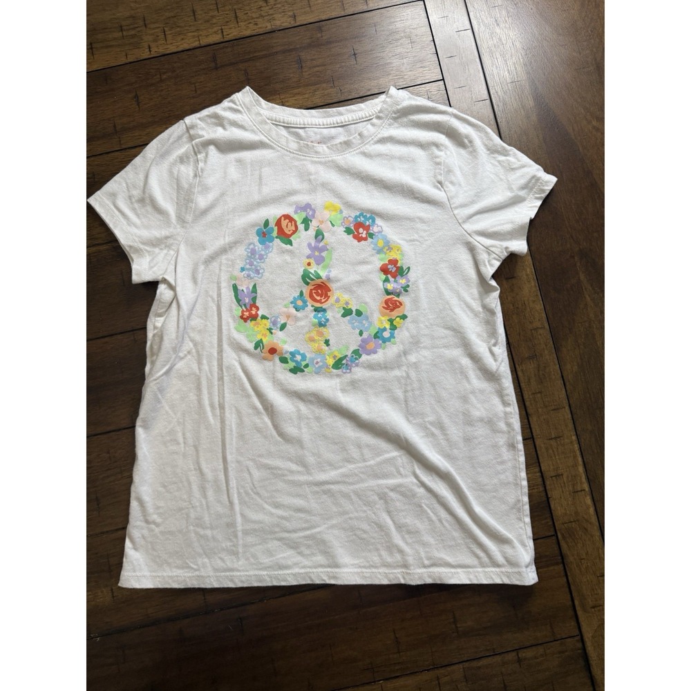 Cat & Jack Girls Tee L 10-12 Floral Peace Sign‎ Cotton Blend